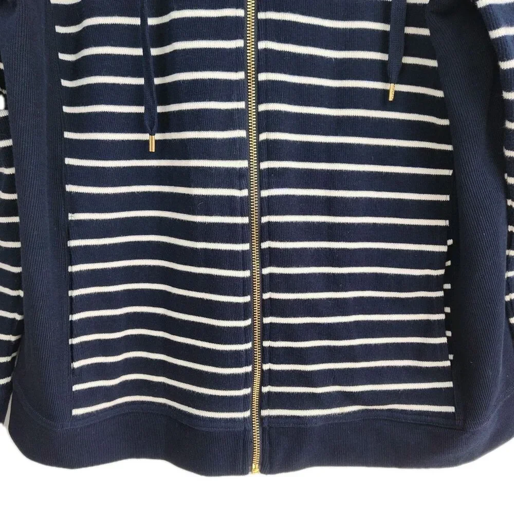 Lauren Ralph Lauren Full-Zip Women's Sweater Jacket, 1X, Navy‎ w/ White Stripes